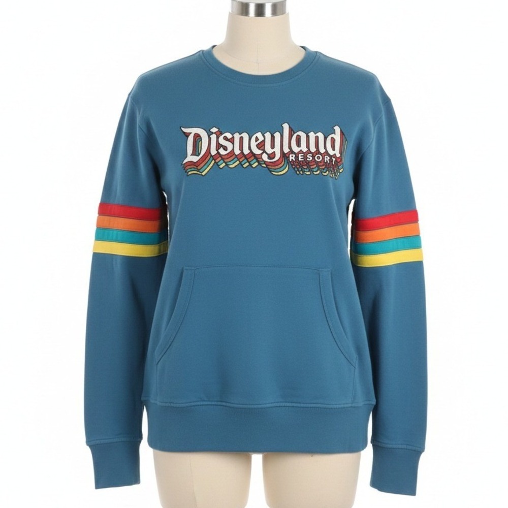 Disneyland Resort Disney Parks S Sweatshirt Blue Retro Rainbow‎ Stripe Pullover